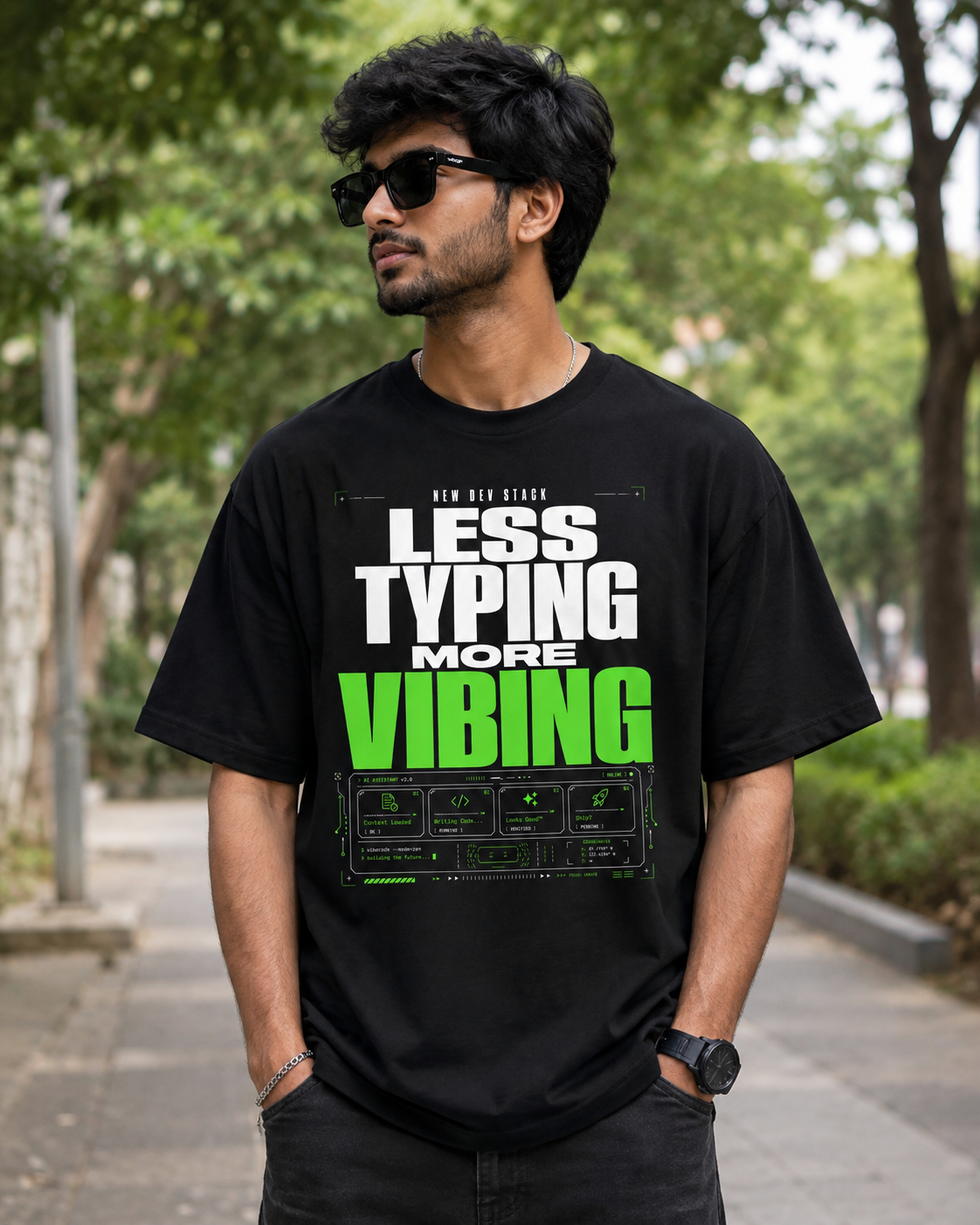 Less Typing More Vibing Programmer Oversized T-Shirt